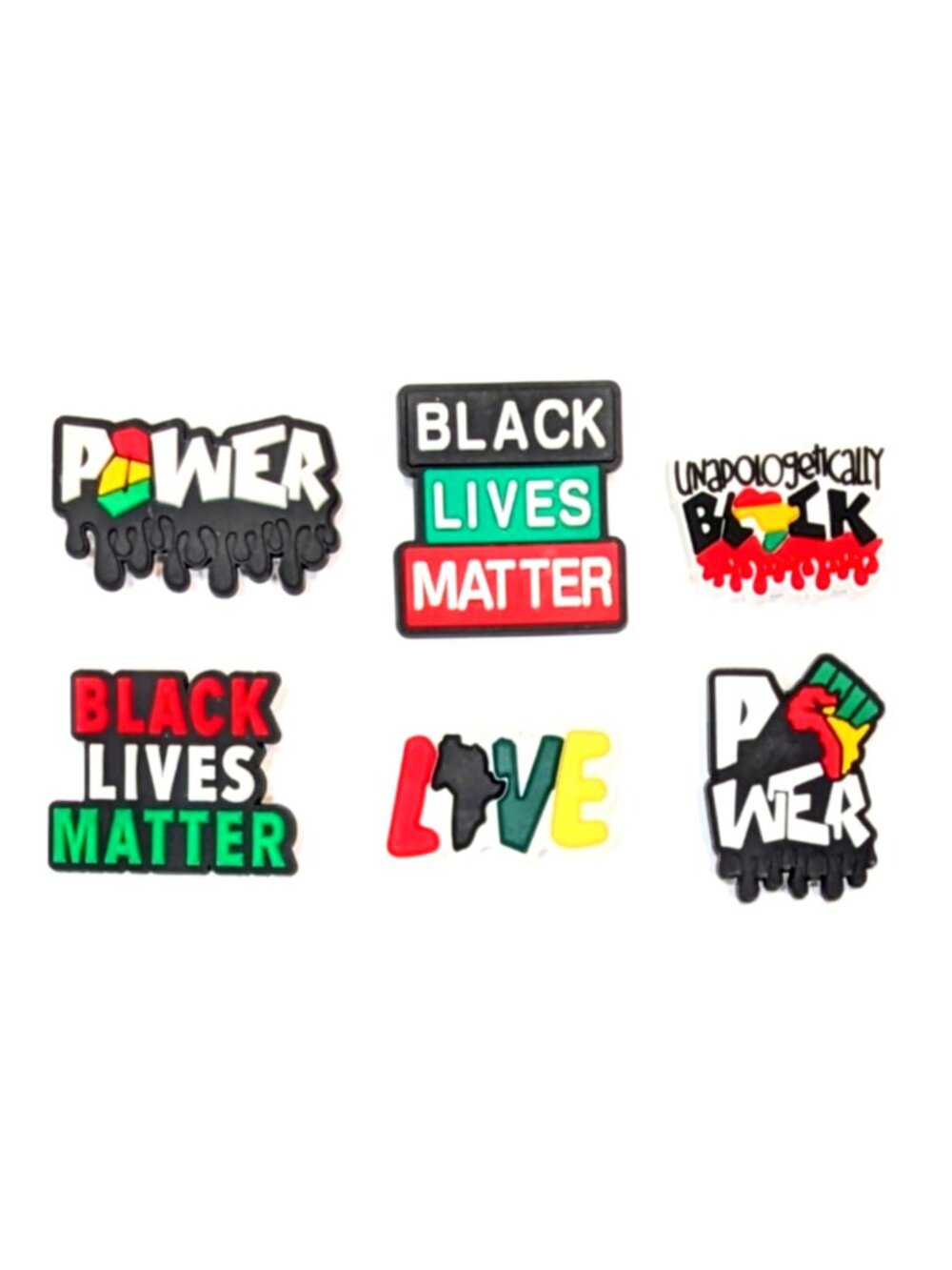BLACK LIVES MATTER SHOE CHARM COLLECTION (Pack of 6) Fits Shoelaces and Clogs
